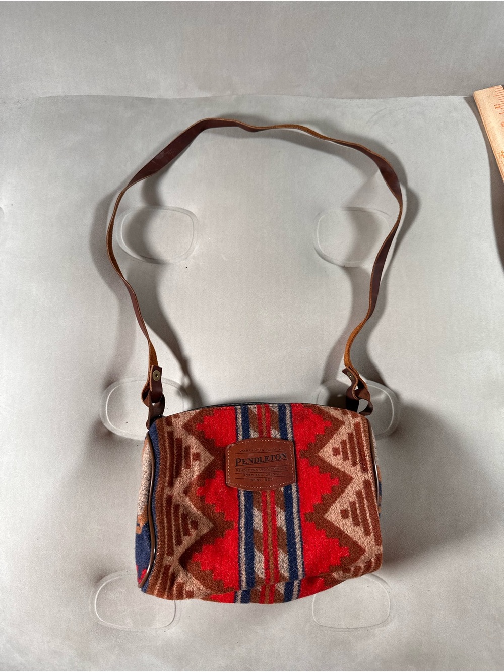 Pendleton Red Tan And Blue Wool Southwestern Aztec Retro Crossbody Bag USA Made
